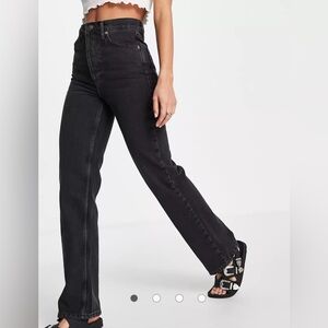 Topshop straight kort jeans in washed black Petite 10 (32x28)